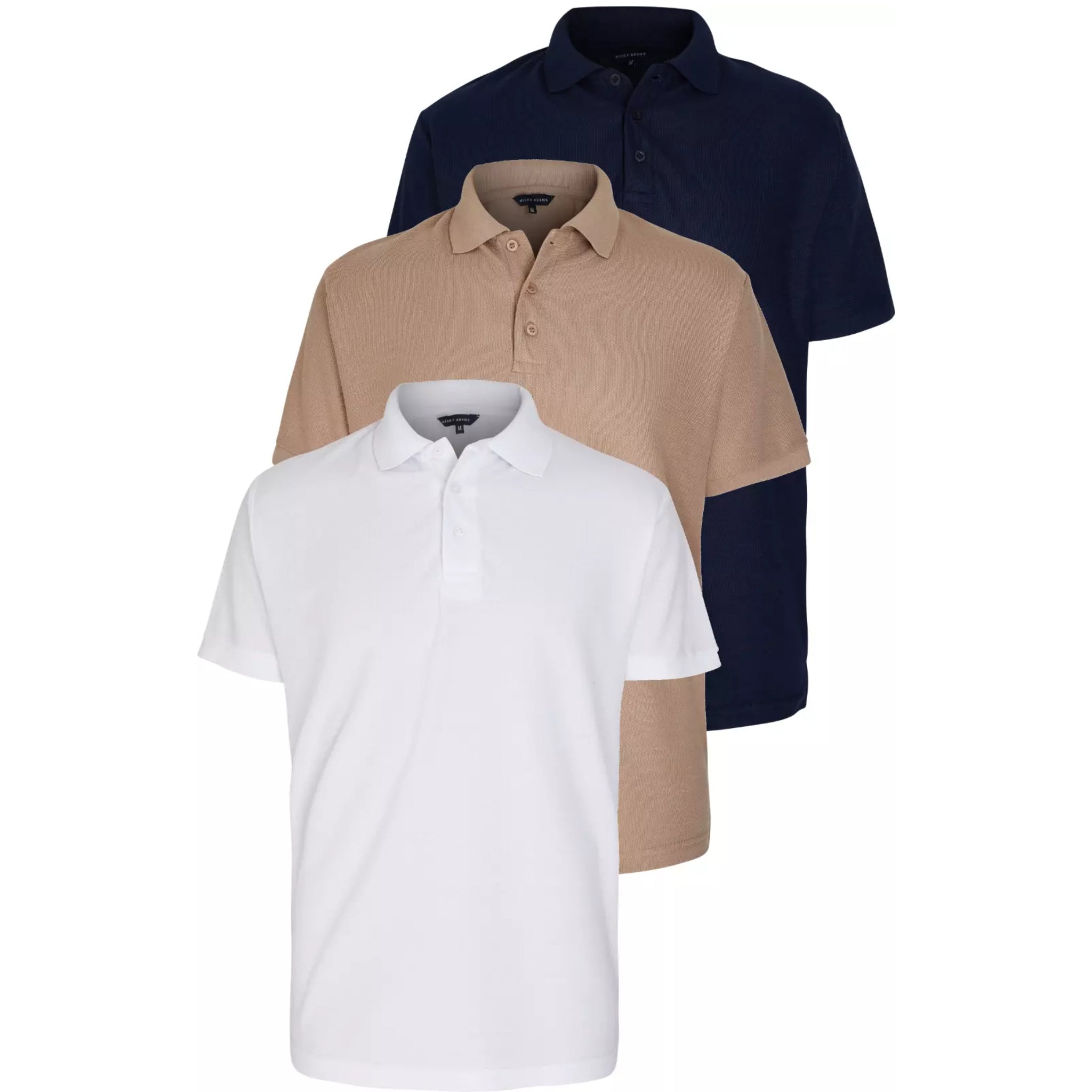 Classic men’s polo shirts 3 pack collared casual tops in white, navy and khaki
